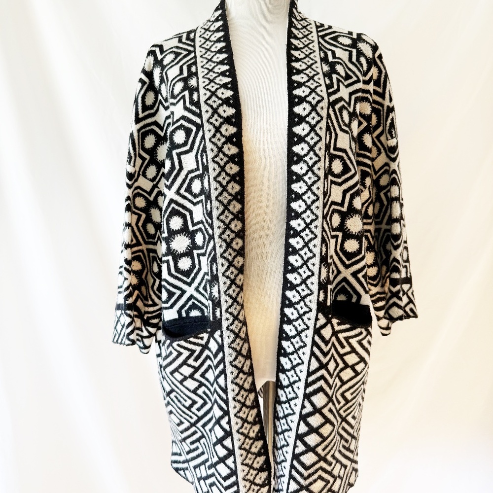 Glamorous Open Front Drape Cardigan Aztec Geometric Women’s Small